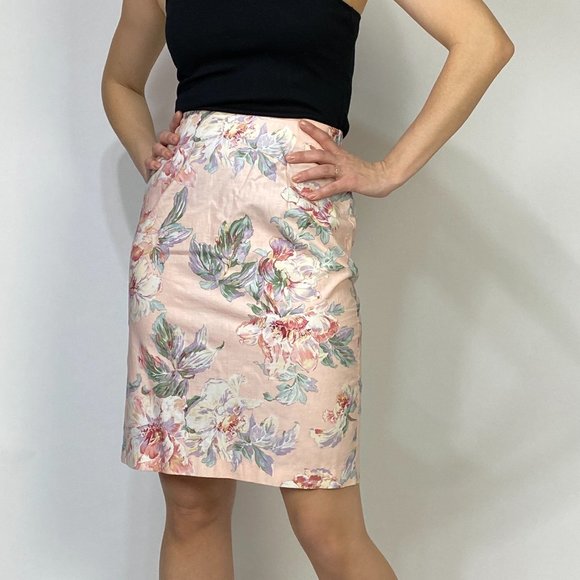 Vintage 80s Baby Pink FLORAL Pencil Skirt! Small - Picture 6 of 7